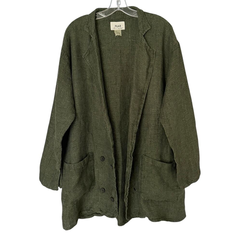 VTG FLAX Jeanne Engelhart Linen Jacket Women’s Olive Green Lagenlook Lithuania